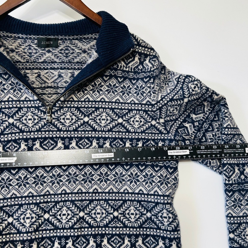 J.Crew Quarter Zip Sweater Size L Lambswool Fair Isle Nordic Navy Preppy Large - Picture 8 of 15